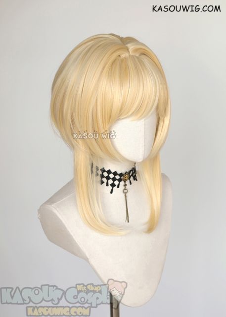 Genshin Impact Lumine 42cm medium length blonde bob cosplay wig