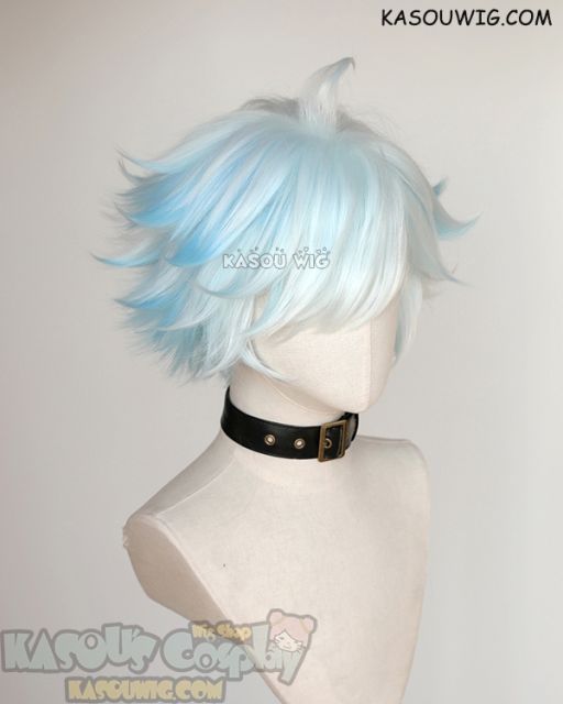 Genshin Impact Chongyun blue ombre short layered cosplay wig