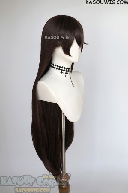 Genshin Impact Amber deep brown 100cm long straight wig with pre-cut bangs