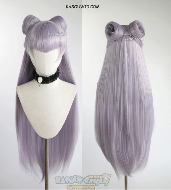 League of Legends KDA Evelynn 100cm long silver lilac straight wig with rolls