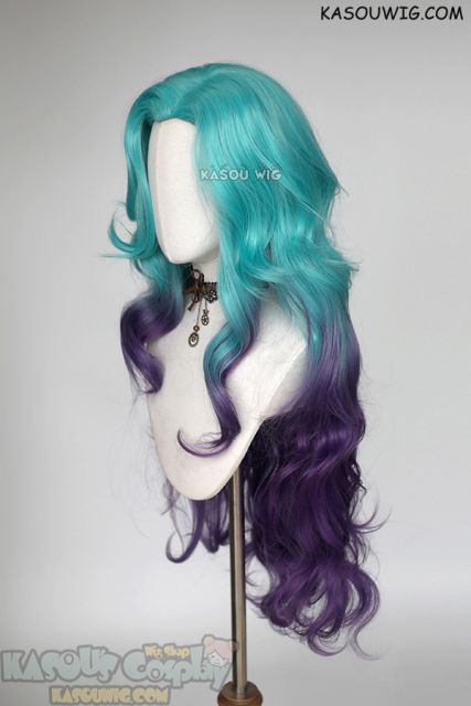 League of Legends LOL Seraphine blue purple ombre wavy wig. 98cm long