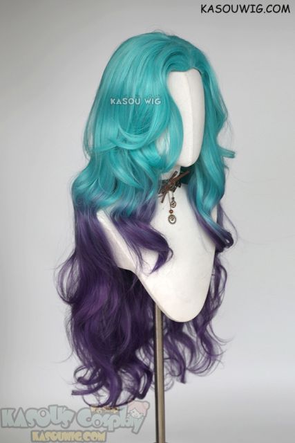 League of Legends LOL Seraphine blue purple ombre wavy wig. 98cm long