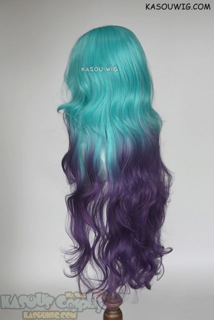 League of Legends LOL Seraphine blue purple ombre wavy wig. 98cm long