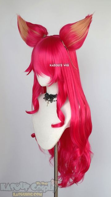 League of Legends Ahri Spirit Blossom hot pink wavy cosplay wig