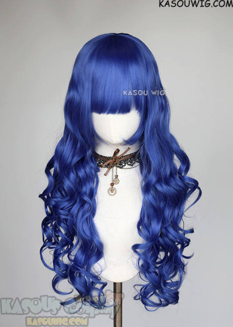 L-1 / KA050 royal blue 75cm long curly wig . Hiperlon fiber