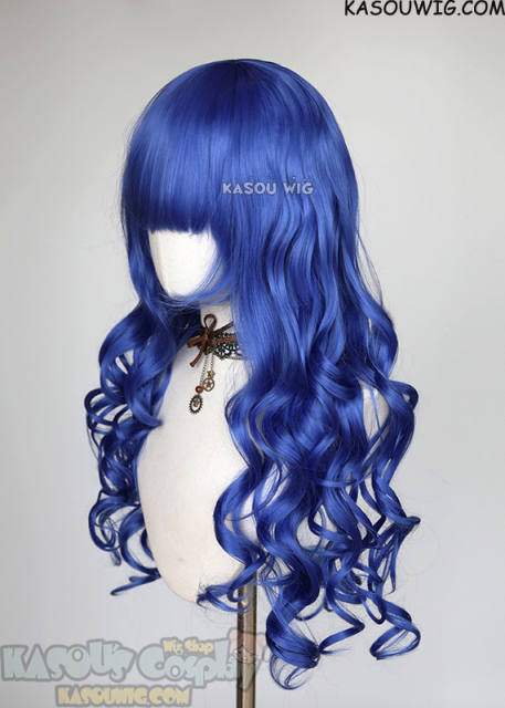 L-1 / KA050 royal blue 75cm long curly wig . Hiperlon fiber