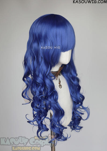 L-1 / KA050 royal blue 75cm long curly wig . Hiperlon fiber