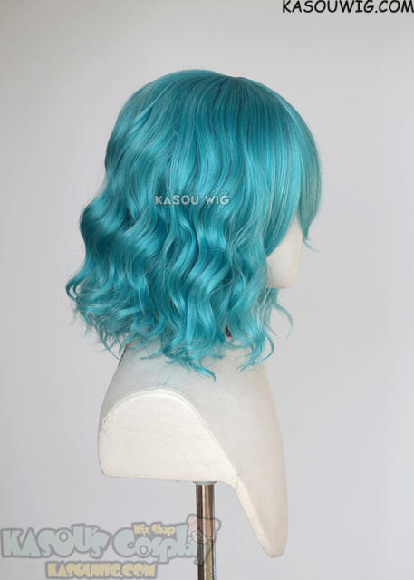 S-4 / KA059 teal blue green loose beach waves lolita wig with bangs. 35cm