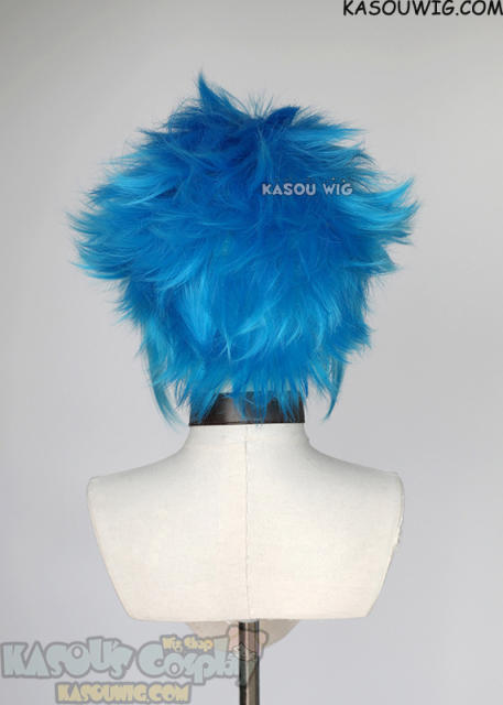 S-5 KA047 31cm/12.2" short blue spiky layered cosplay wig