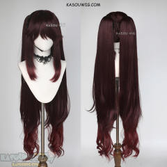 Genshin Impact Hu Tao pigtail brown red ombre wavy wig. clip-on
