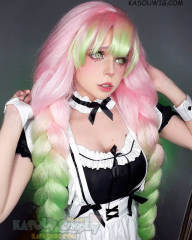 [ 2 colors ] Kimetsu no Yaiba Demon Slayer Mitsuri Kanroji thick pink green cosplay wig