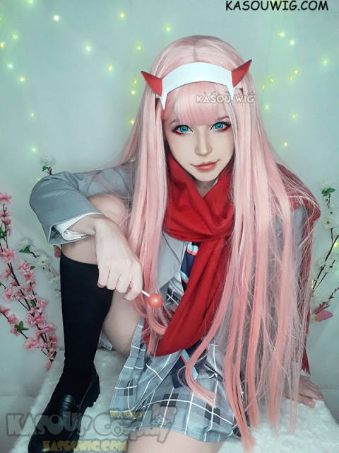 Darling in the Franxx Zero Two 002 pastel pink long blunt cut wig