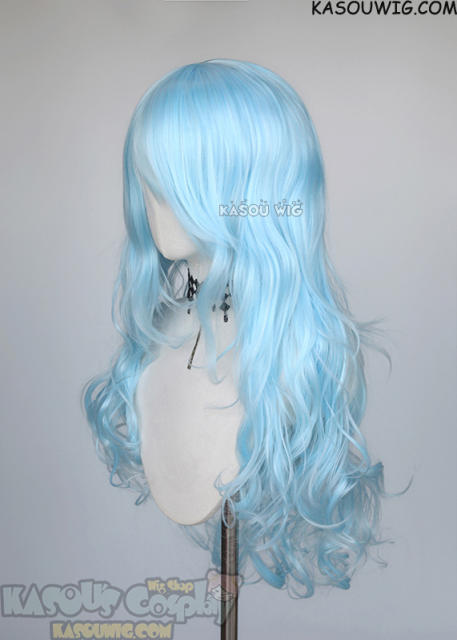 L-3 / KA046 light blue long layers loose waves cosplay wig heat-resistant fiber