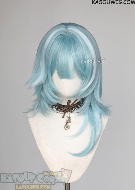 Genshin Impact Eula wig mint icy blue wig with white streaks