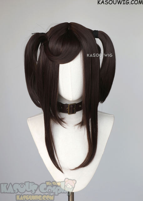 M-2 / KA028 ┇ 50CM / 19.7" Bistre Brown pigtails base wig with long bangs.