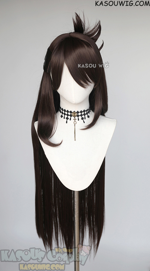 Genshin Impact Beidou 100cm long brown pre styled wig with a bun