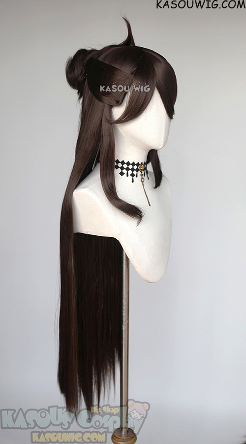 Genshin Impact Beidou 100cm long brown pre styled wig with a bun