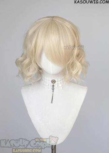 S-4 / SP17 light cream blonde loose beach waves lolita wig with bangs 35cm