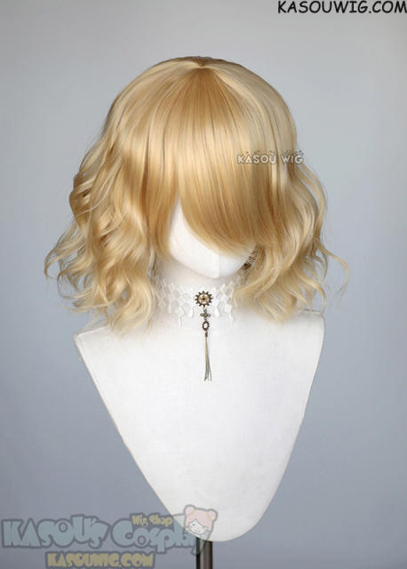 S-4 / KA011 Honey Butter Blonde loose beach waves lolita wig with bangs 35cm