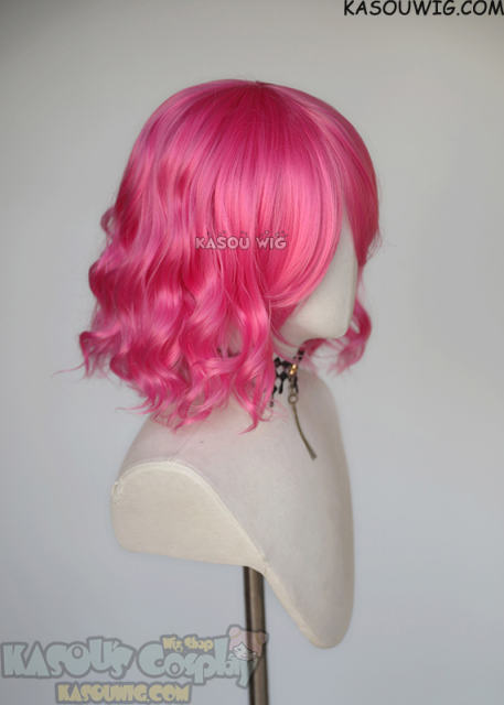 S-4 / KA035 deep pink loose beach waves lolita wig with bangs 35cm