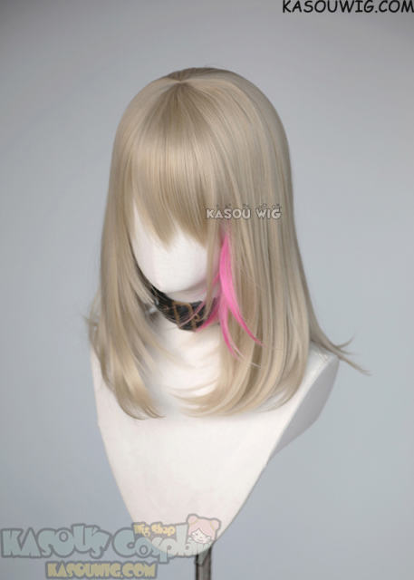 Wonder Egg Priority Rika Kawai blonde bob wig with pink streaks