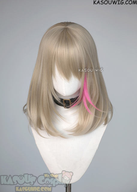 Wonder Egg Priority Rika Kawai blonde bob wig with pink streaks