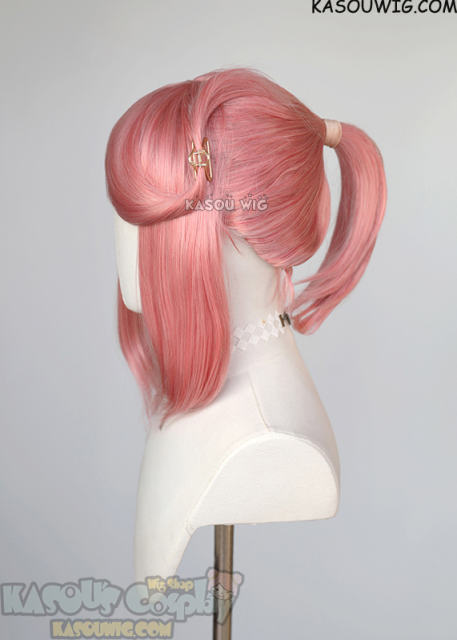 S-3 / KA036 rose pink ponytail base wig with long bangs.