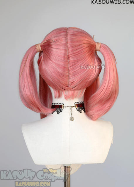 M-2/KA036 ┇ 50CM / 19.7" rose pink pigtails base wig with long bangs