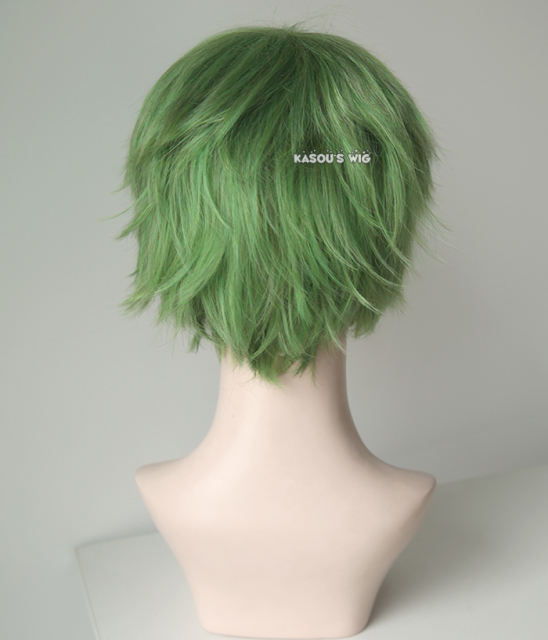 S-1 / KA061>>31cm / 12.2" short moss green layered wig, easy to style,Hiperlon fiber