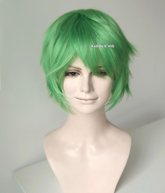 S-1 / KA060>>31cm / 12.2" short light green layered wig, easy to style,Hiperlon fiber