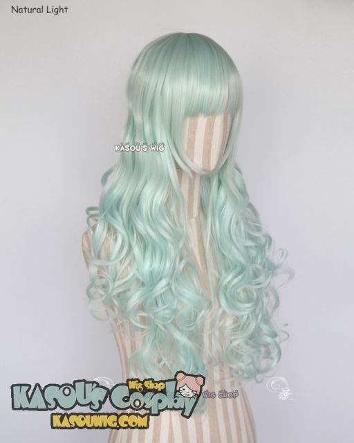 L-1 / SP16  mint green 75cm long curly wig . Tangle Resistant fiber .