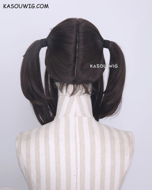 M-2/ KA030 ┇ 50CM / 19.7" deep brown pigtails base wig with long bangs.