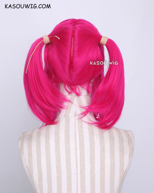 M-2 / KA038 ┇ 50CM / 19.7" Raspberry rose  pigtails base wig with long bangs.