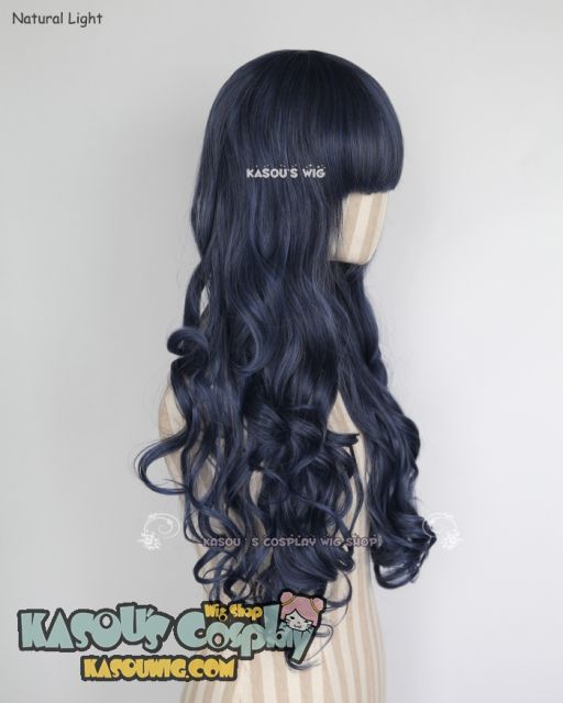 L-1 / KA051 navy blue 75cm long curly wig . Hiperlon fiber