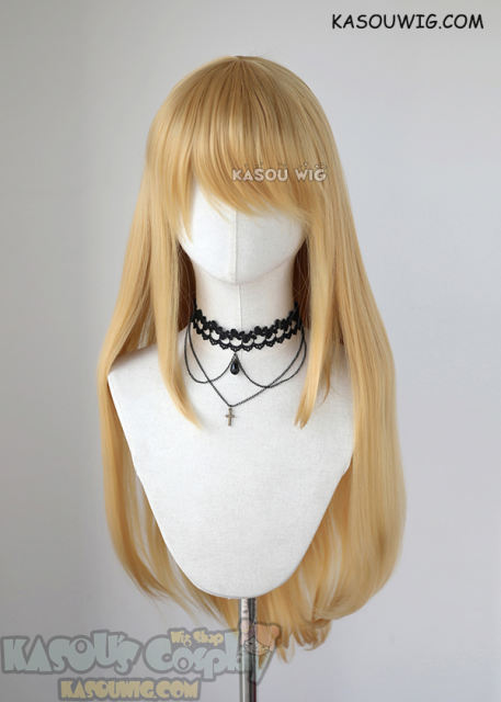 L-2 / KA012 golden blonde 75cm long straight wig . Hiperlon fiber