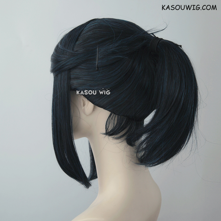 S 3 KA052 black blue ponytail base wig with long bangs