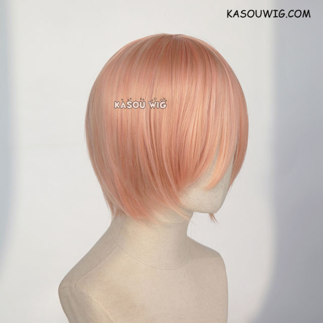 S-2 / SP20 peach pink short bob smooth cosplay wig with long bangs