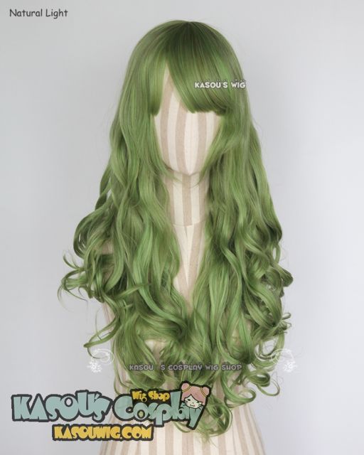 L-1 / KA061 moss green 75cm long curly wig . Hiperlon fiber