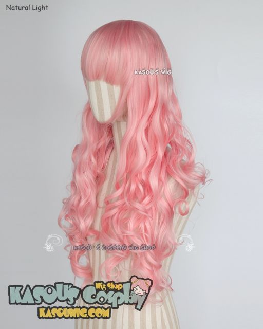 L-1 / KA033 light pink 75cm long curly wig . Hiperlon fiber