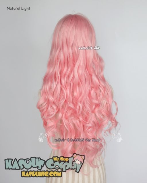 L-1 / KA033 light pink 75cm long curly wig . Hiperlon fiber