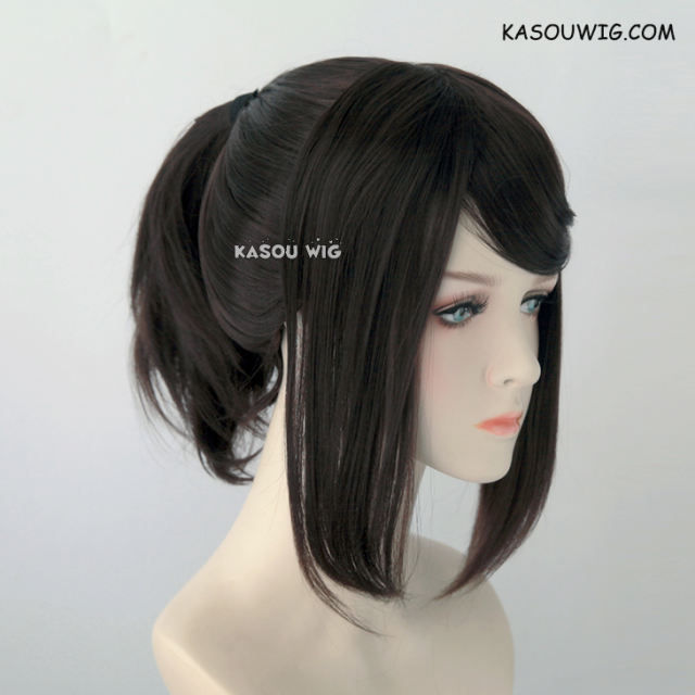 S-3 / KA030 deep brown ponytail base wig with long bangs.