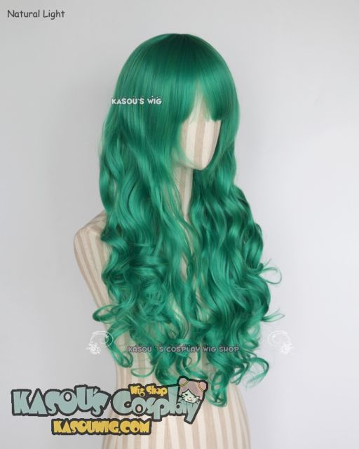 L-1 / KA062 emerald green 75cm long curly wig . Hiperlon fiber