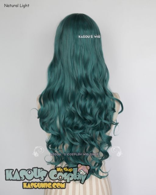 L-1 / KA064 dark green 75cm long curly wig . Hiperlon fiber .