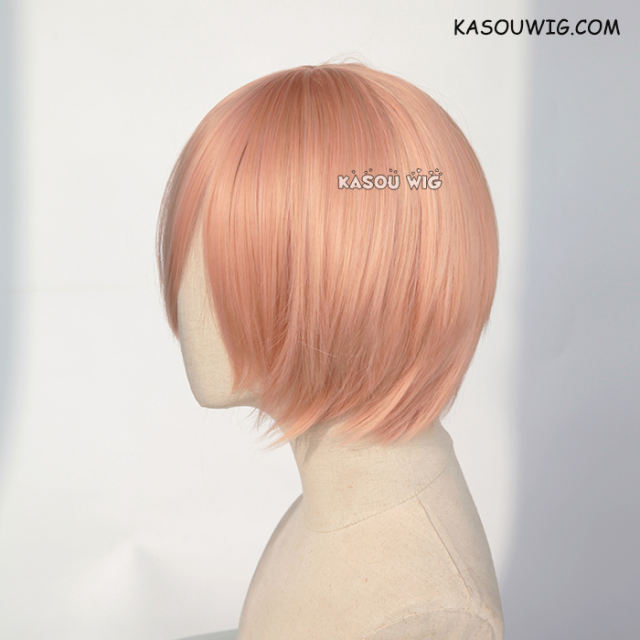 S-2 / SP20 peach pink short bob smooth cosplay wig with long bangs