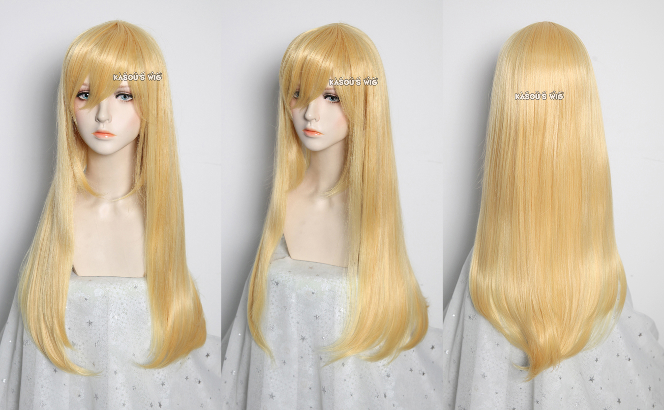 L 2 SP01 pastel yellow blonde 75cm long straight wig . Tangle