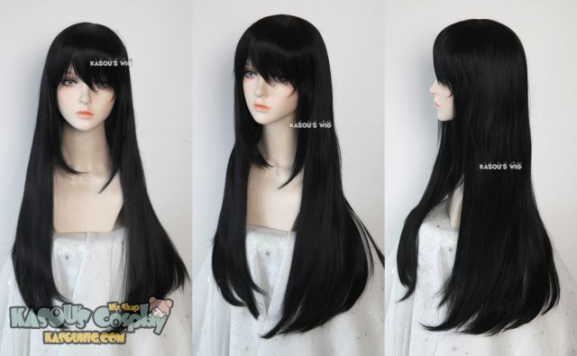 Maid Dragon Fafnir L-2 / KA032 Jet Black 75cm long straight wig . Hiperlon fiber