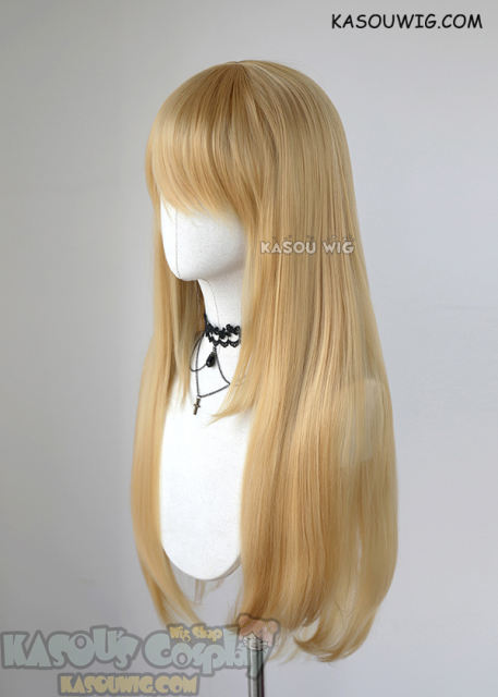 L-2 / KA012 golden blonde 75cm long straight wig . Hiperlon fiber