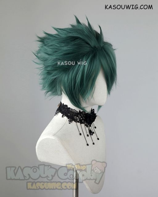 S-5  KA065 31cm / 12.2" short dark olive green spiky layered cosplay wig