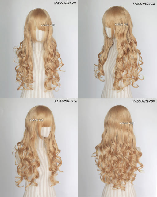 L-1 / KA012 golden blonde 75cm long curly wig . Hiperlon fiber