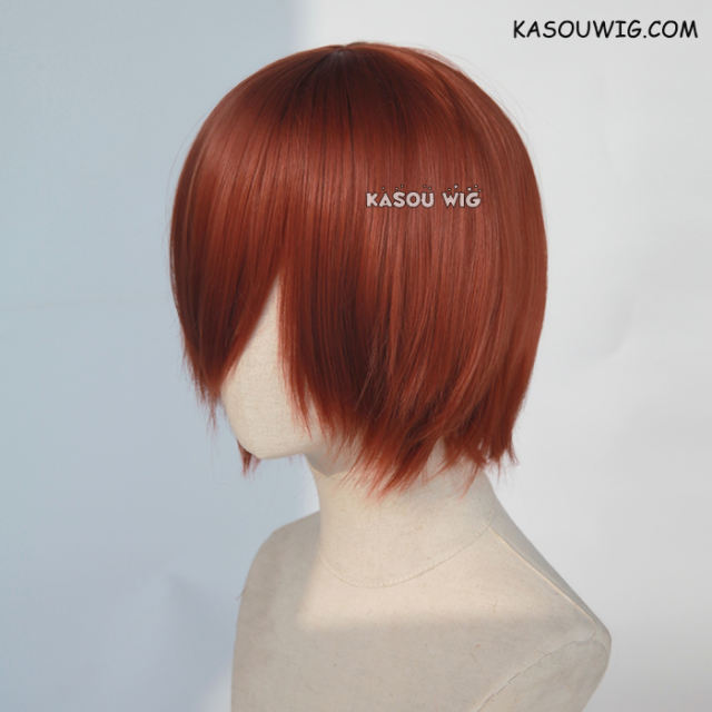 S-2 / KA044 Burnt umber red short bob smooth cosplay wig with long bangs